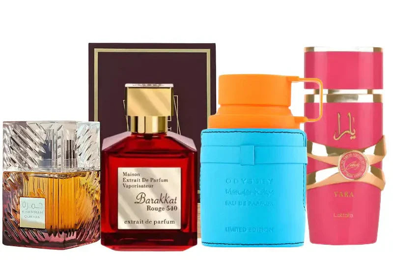 Set 4 parfumov | Khamrah Dukhan, Yara Candy, Rouge 540, Mandarina Sky