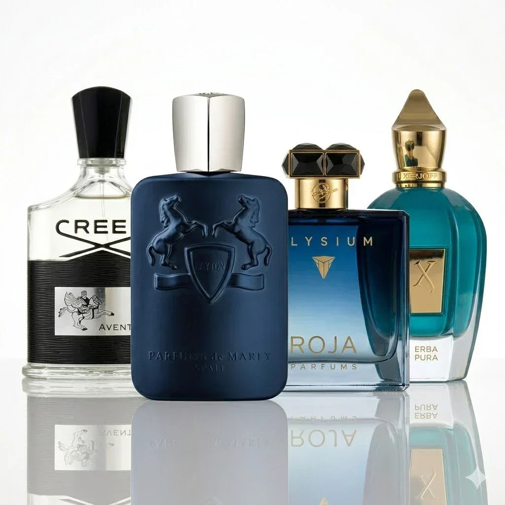 Set 4 parfumov | Creed Aventus, Parfums de Marly Layton, Roja Elysium, Xerjoff Erba Pura.